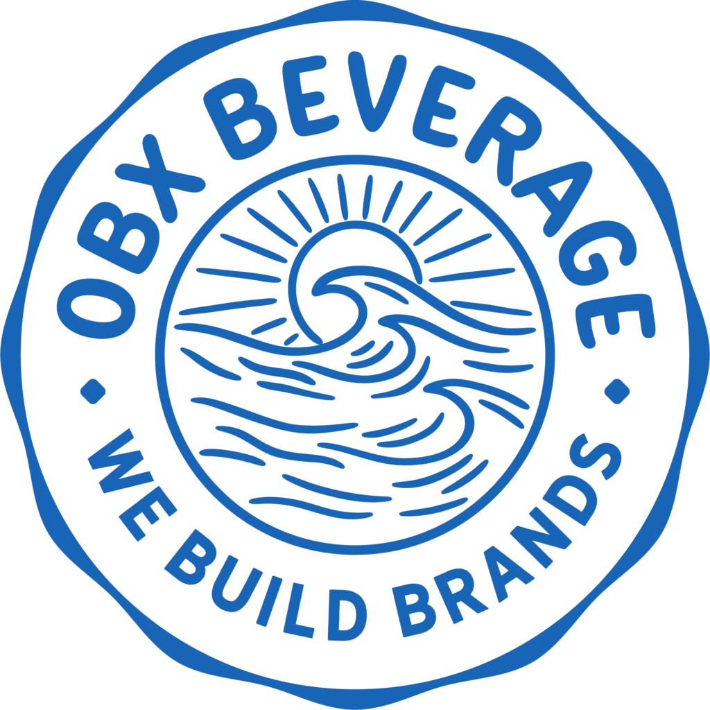A logo for OBX Beverage with the slogan: We Build Brands